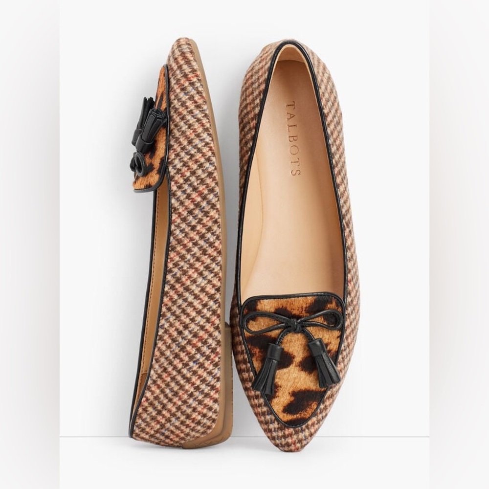 Francesca tassel driving flats- Talbots tweed and leopard calf hair flat EUC